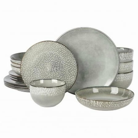 Gibson Elite 138958.16 Matisse Sto are Dinnerware Set with Reactive Glaze, Grey - 16 Piece