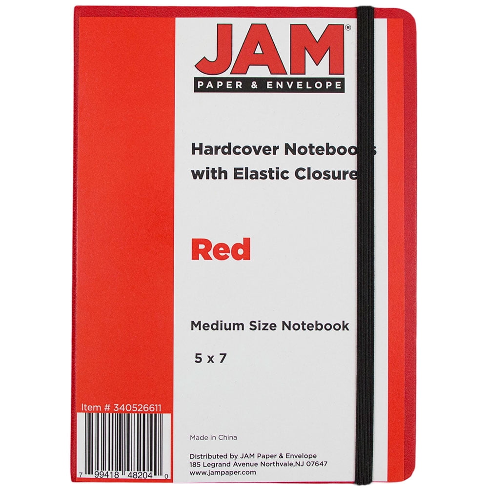 JAM Hardcover Notebook with Elastic Band, 1/Pack, Red, Medium, 5 x 7, 100 Lined Sheets