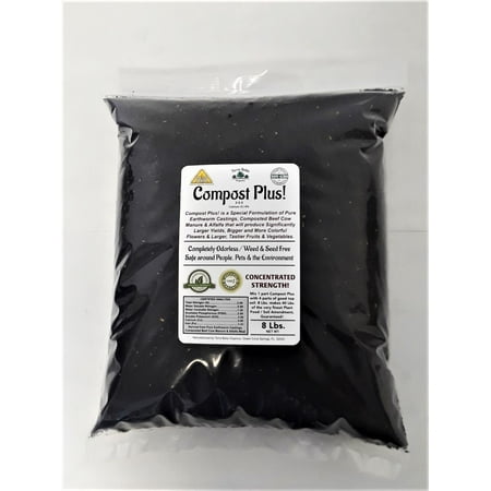 Compost Plus! All Organic Blend of Composted Beef Cow Manure, Alfalfa and Earthworm Castings. 2-2-2 NPK plus Calcium &