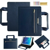 Case for Universal 9.5-10.5 Inch, Classic PU Leather Nylon Hand Strap, Card Slots Kickstand Zipper Pocket Handbag Heavy Duty Protection Rugged Cover for iPad/Samsung/Amazon Kindle/Lenovo/Onn, Darkblue