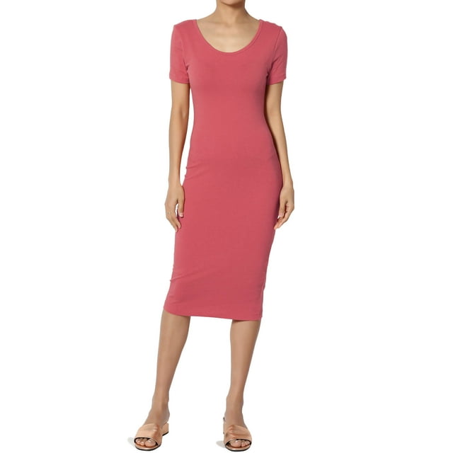 TheMogan Robe Midi Moulante en Jersey de Coton Extensible à Manches Courtes pour Femmes