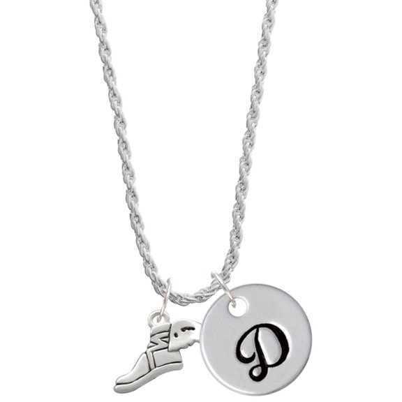 Delight Jewelry Silvertone Winged Shoe - Mascot Silvertone Script Initial Disc - D - Charm Necklace, 20"+3"