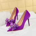 thumbnail image 3 of Zapatos de tacón alto ligeros y lujosos para mujer, para banquetes, tacones finos, sexys, con punta en la boca y lazo de encaje, para bodas y novias, 3 of 5