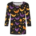 thumbnail image 4 of aohooy Plus Size 3/4 Sleeve Tops for Women 3/4 Sleeve Crewneck Shirt Funny Holiday Tees Pumpkin Witch Ghost Graphic Tee Pullover Tops Multicolor,XXL, 4 of 5