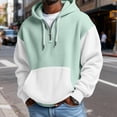 thumbnail image 3 of Men's Color Block Quarter-Zip Hooded Waffle Knit Sweatshirt, Thickened Fleece Texture Pullover, Fall Spring Street Style,Mint Green,5XL, 3 of 5