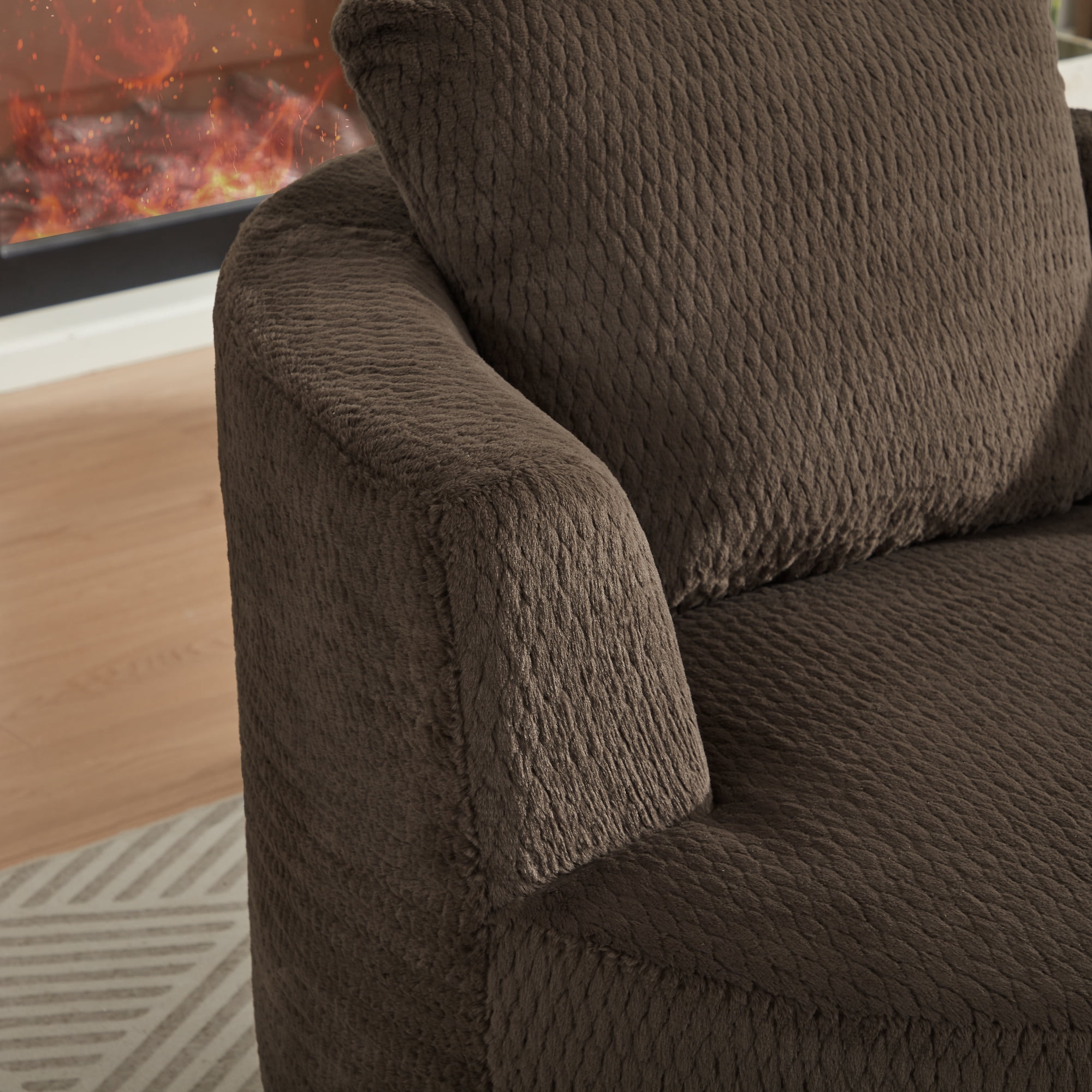 Swivel Accent Chair,360° Barrel Accent Chair,Modern Faux Fur Armchair for Living Room,Office,Apartment,Dark Brown