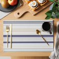 thumbnail image 2 of Beige Stripe Placemats Set of 6, Modern Abstract Art Navy Blue Striped Rustic Placemats for Dining Table, Place Mats for Kitchen Tabletop, Waterproof Wipeable Dining Table Mats Set, 2 of 9