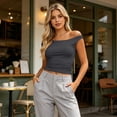thumbnail image 3 of Womens Off Shoulder Tops Going Out Crop Tank Top Slim Fitted Shirts Casual Dressy Summer Outfits Y2K Cute Tops, M, 3 of 7