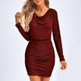 thumbnail image 2 of Lindreshi Fall Dresses for Women 2023 Homecoming Dresses Women's Fall Bodycon Mini Dress Sparkly Long Sleeve Cowl Neck Ruched Short Club Cocktail Wedding Guest Dresses, 2 of 9