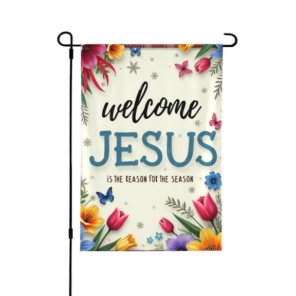 Spring Autumer Happy Garden Flag Welcome For Outside Jesus Is The Reason For The Season Sign 12×18 In Double Yard Flag Farmhouse Decoration Home Festival Gazebo Terrace Mother's Day Father's Day