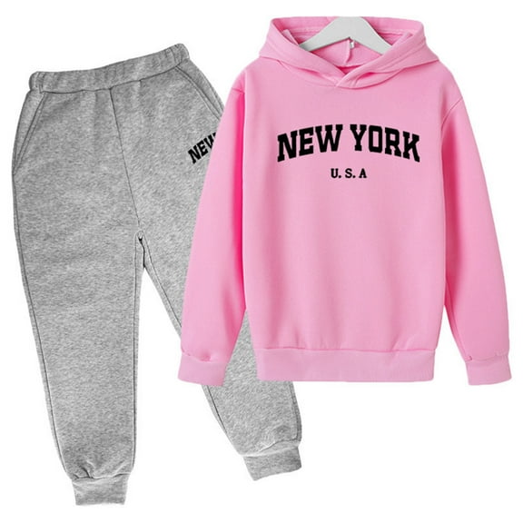 RUTAYY Children Girls Clothing Sets Letter Printed Long Sleeve Hoodie Pullover Sweatpants Tracksuit Unisex 2-Pack Daily Wear Chic Holiday Outfit Sets