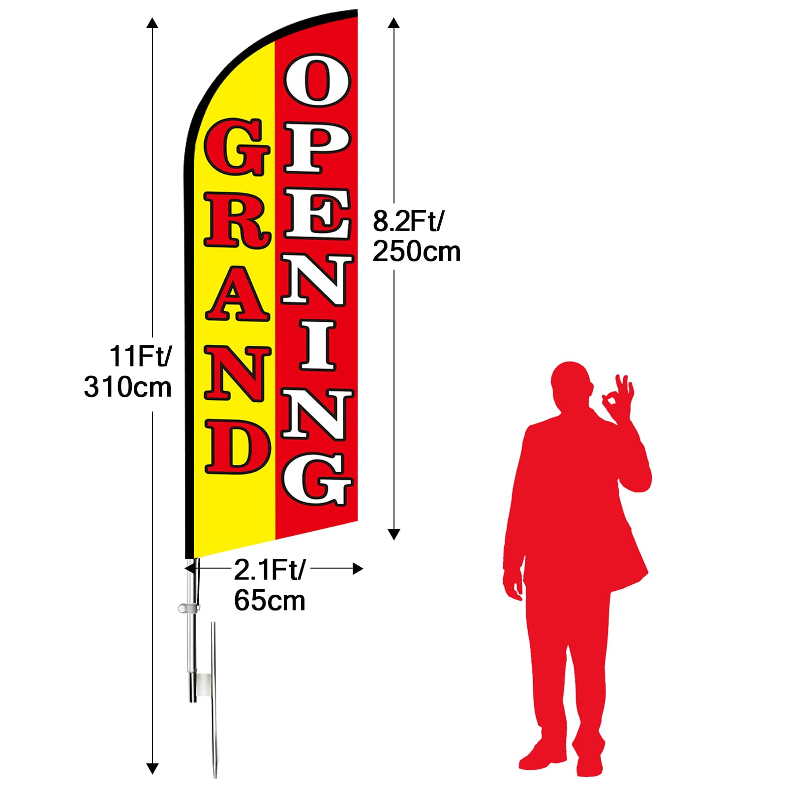 QSUM Grand Opening Sign Feather Flag,8FT Grand Opening outdoor advertising flag, Grand Opening Business Sign,Grand Opening Swooper Flag（FLAG ONLY）