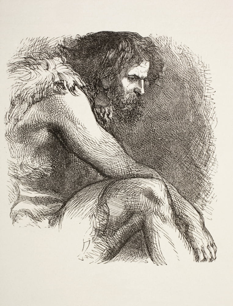 Timon In His Cave From Timon Of Athens By William Shakespeare Prehistoric Man Bearded And Dressed In Animal Skins From The Illustrated Library Shakspeare Published London 1890 Canvas Art - Ken Welsh