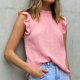 thumbnail image 5 of Fiudx Camisas para Mujer Camisetas Sin Mangas Informales con Cuello Alto y Volantes Lisos para Mujer, 5 of 7