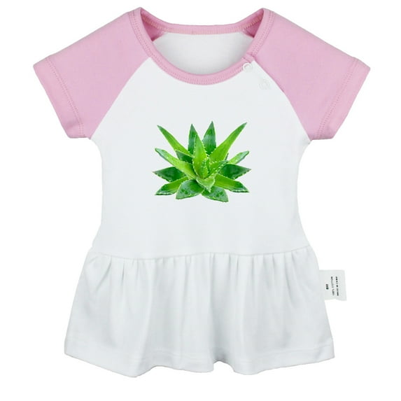 Nature Aloe Vera Pattern Dresses For Baby, Newborn Babies Skirts, Infant Princess Dress, 0-24M Kids Graphic Clothes (Pink Raglan Dresses, 6-12 Months)