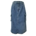 thumbnail image 5 of Mrat High-Low Skirt Women's Spring Summer Denim Work Dress Side Pocket Skirt Casual Mid-Length Skirt Slim Boho Skirts S-133 Blue L, 5 of 9