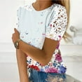 thumbnail image 2 of Raeneomay Tunic Tops for Women Printing Short Sleeve Round Neck Pullover Lace Tops Shirts Blouse, 2 of 5