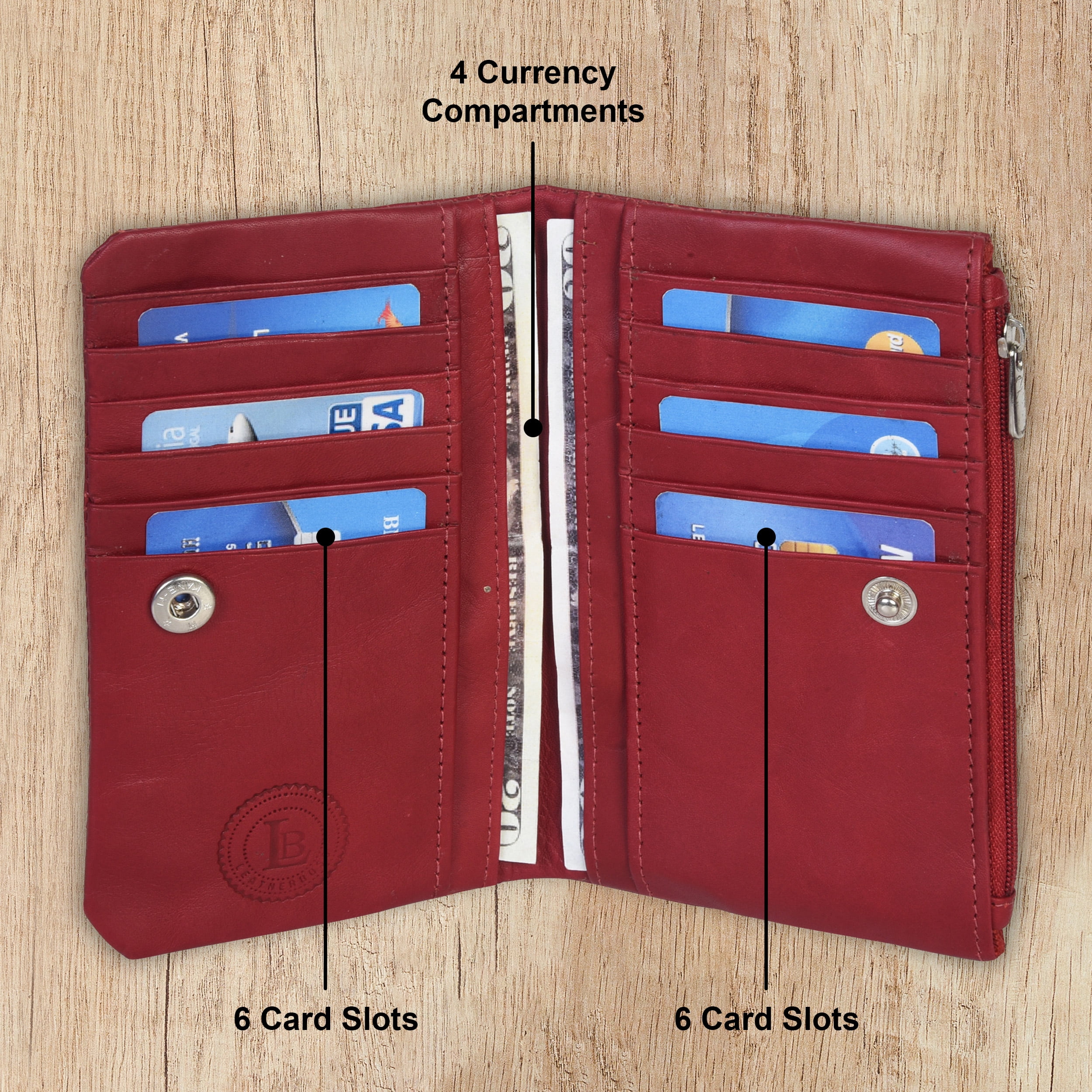 Soofotoo Compact RFID Blocking Credit Card Holder ID Card Wallets Holder Zipper Card Wallet Brown
