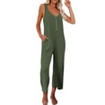 thumbnail image 1 of SAYOO Women's Sleeveless Solid Color Button Jumpsuit with Pockets, Black, L, 1 of 4