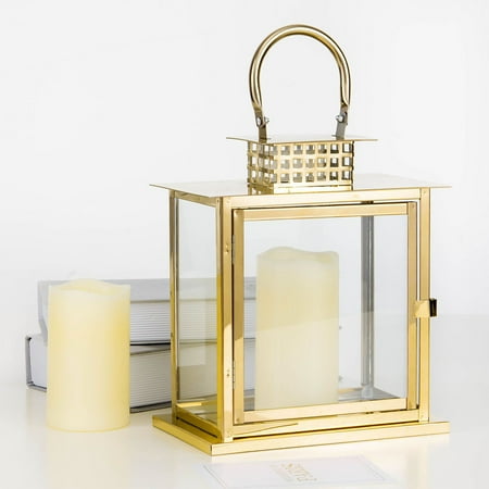 

10 Gold Cage Top Stainless Steel Candle Lantern Centerpiece Outdoor Metal Patio Lantern