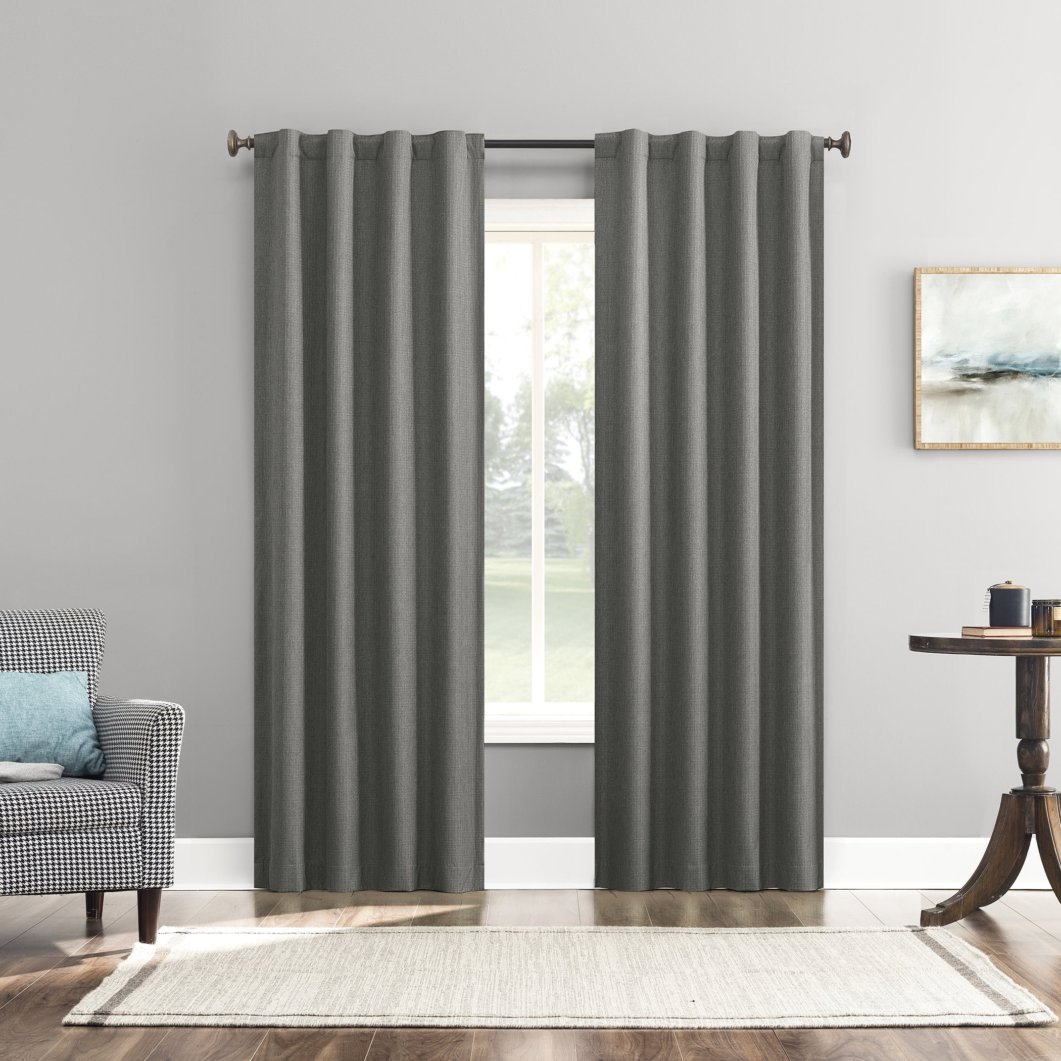 Sun Zero Vance 2-Piece Magnetic Closure 100% Blackout Back Tab Curtain Panel Pair, 37"x108", Steel