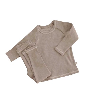 

TureClos Kids Pajamas Set Cotton Long Sleeve Toddler Underwear Autumn Winter Home Office Tops Bottom Sleepwear Warm Suit for Girls Light Brown 90cm