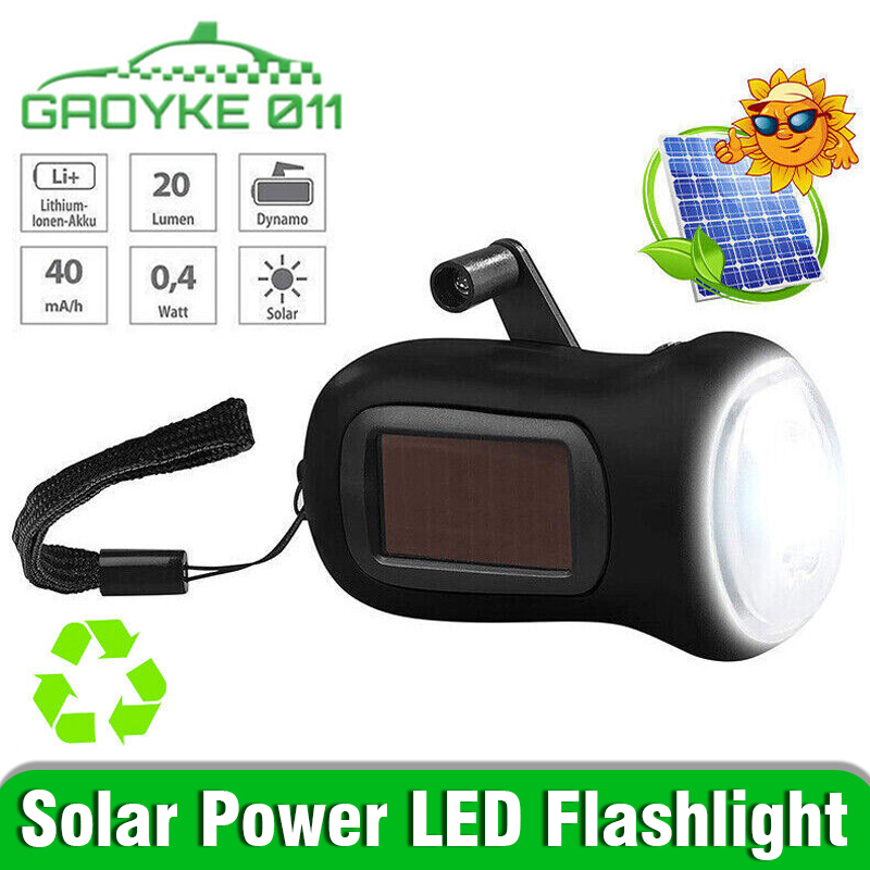 Solar Power LED Flashlight Hand Crank Torch Wind Up Super Bright Camping Lights