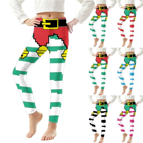 MKOSPLRT Christmas Leggings Winter Kids Yoga Pants Dance Active Tights Stretch High Waist Print Gym Leggings Cute Holiday Pants 3-8Y