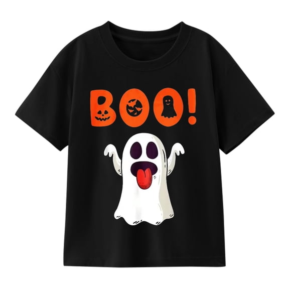 Boys Cute Boo Ghost Halloween T-Shirt, Spooky Graphic Short Sleeve Shirt for Fall and Seasonal Wear