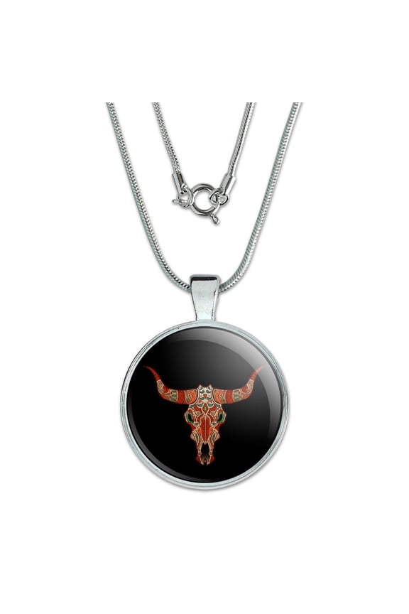 Bull Skull Day Of The Dead 1" Pendant with Sterling Silver Plated Chain