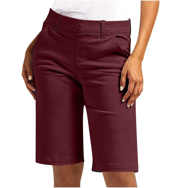 Pantalon pour Femmes, Chino Confortable Coupe Ajustée à Enfiler Longueur Genou avec Poches