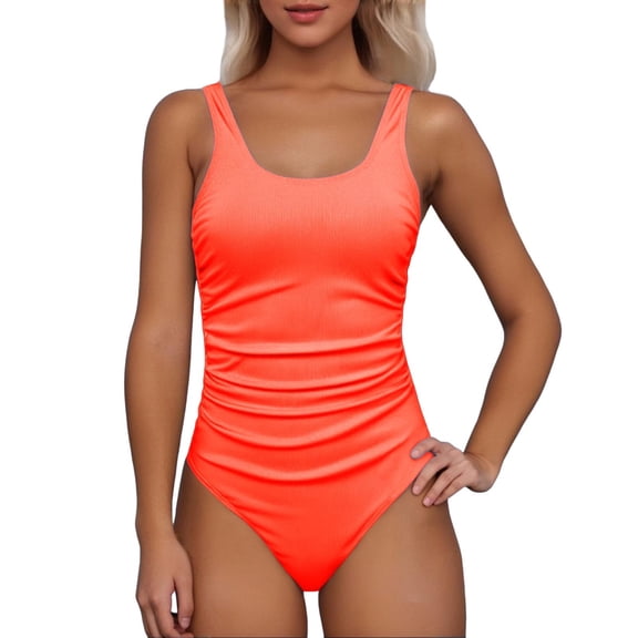 One Piece Swimsuit Women,Ribbed Ruched Swimsuit Tummy Control Bathing Suit Swimwear Figure Enhancing Swimdress with Adjustable Straps,Swimsuit for Women,M,RD1