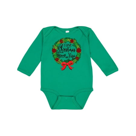 

Inktastic I Love Christmas with My Nana and Papa Wreath Gift Baby Boy or Baby Girl Long Sleeve Bodysuit
