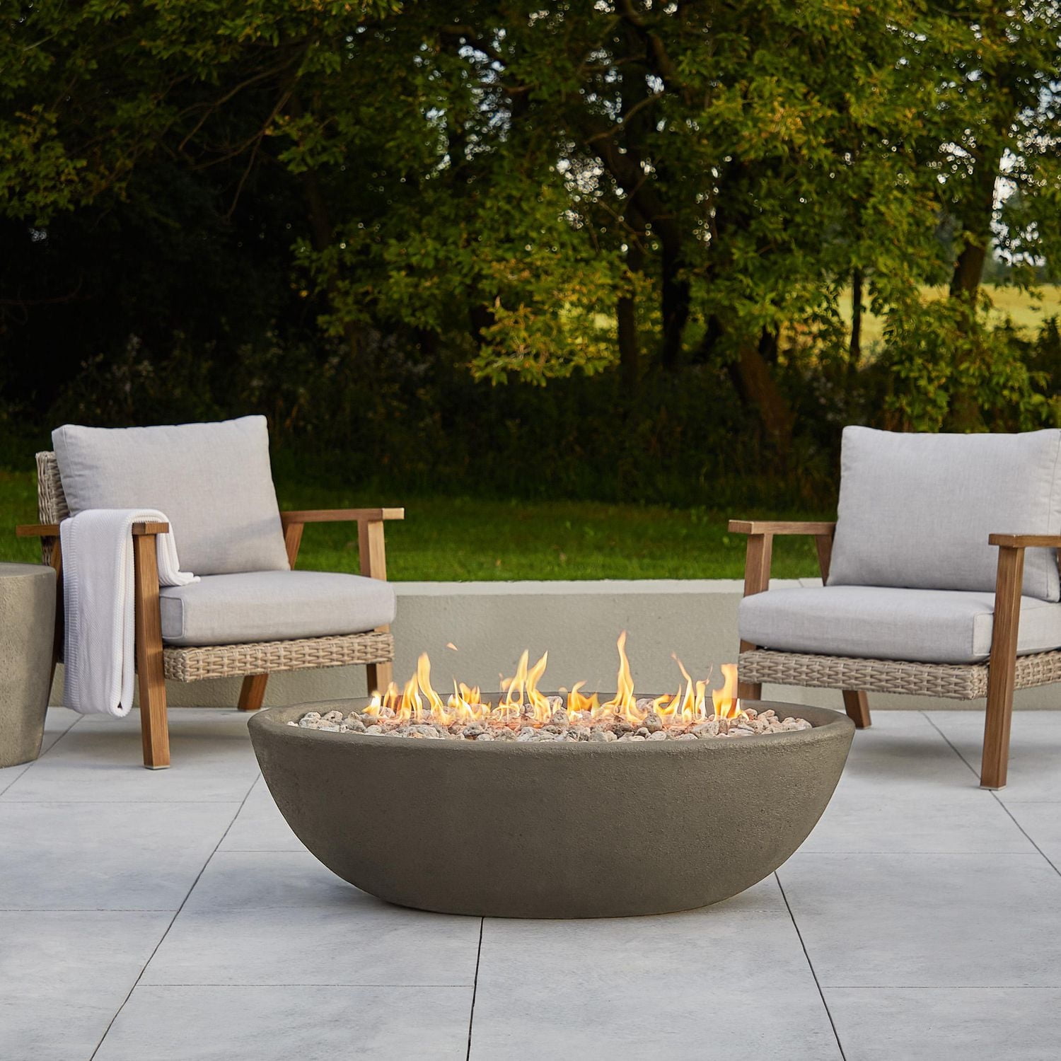 Real Flame Riverside 48" Oval Concrete Propane Fire Pit in Glacier Gray