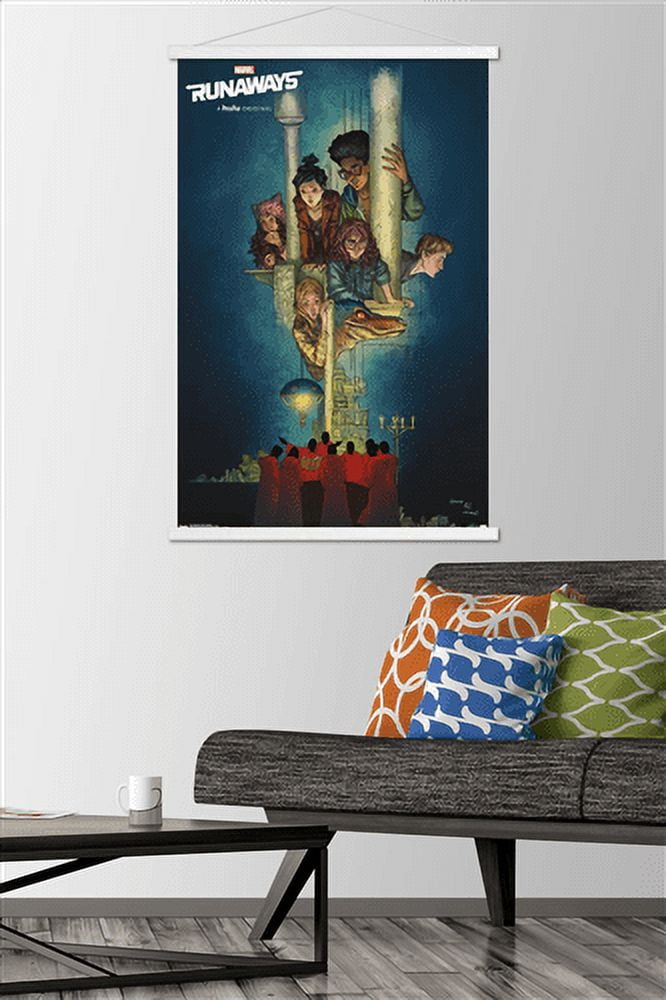 Marvel Comics TV - The Runaways - Comic One Sheet Wall Poster with Wooden Magnetic Frame, 22.375" x 34"