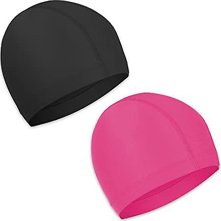 2 Piezas Gorros de Natación Elásticos Cómodo Tejido Antideslizante Gorro de Natación Ligero Gorros de Natación para Mujeres Hombres Niños Nadar