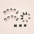 thumbnail image 2 of 24pcs Gold Press on Nails Medium Square Fake Nails With Black French Tip False Nails Luxury Design Acrylic Glue on Nails Glitter Set Medium Coffin Art, 2 of 5