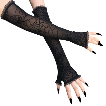 1 Paire De Gants D'halloween Mode Dentelle Gants De Fête Sans Doigts Gants  De Costume | Walmart Canada