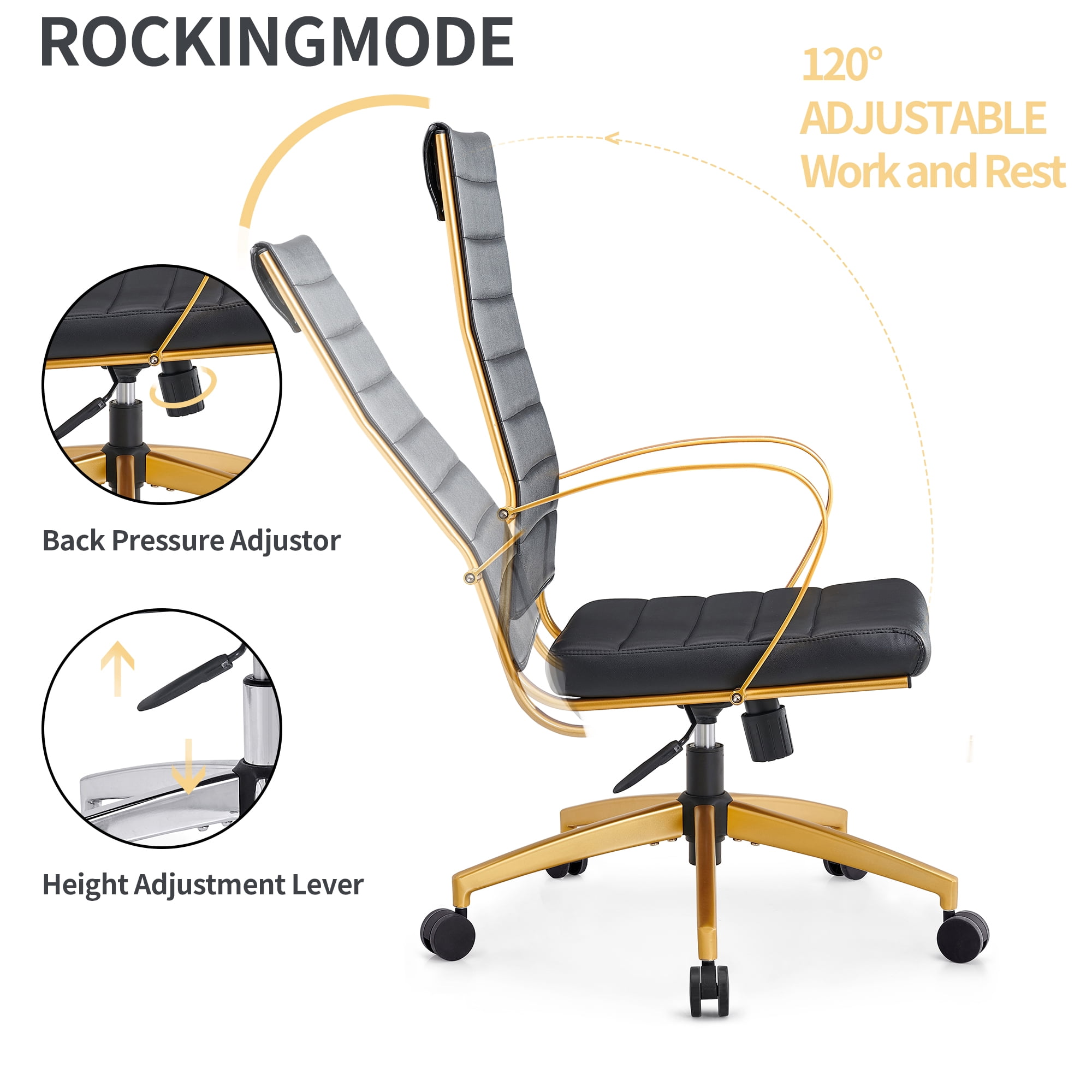 CAROCC High Back Executive Office Chair with Armrest Adjustable Swivel Chair in Durable Vegan Leather Modern Office Chair Ergonomic Desk Chair for Extra Back & Lumbar Support