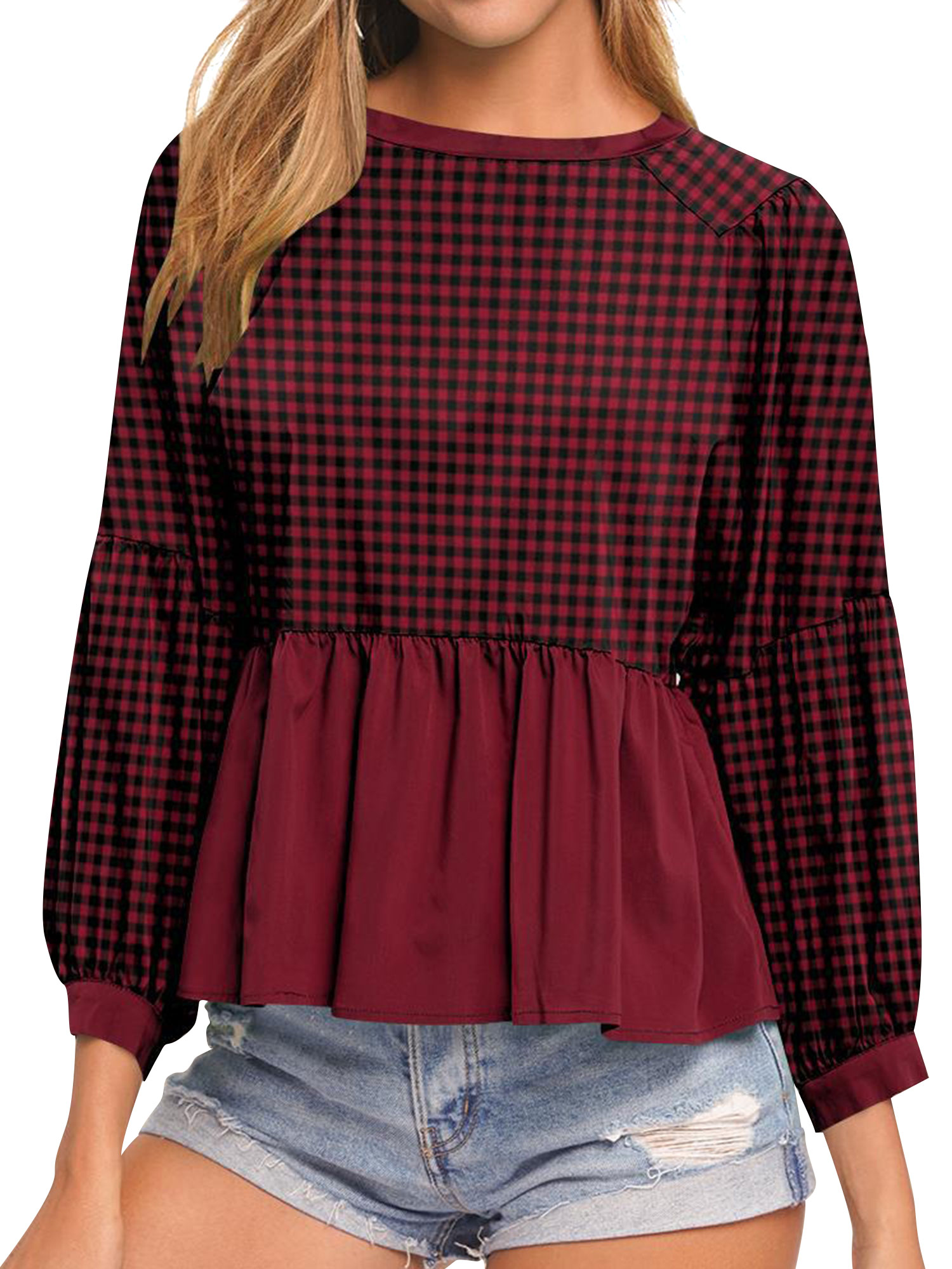 Tartan peplum top Clearance