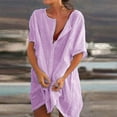 thumbnail image 2 of Luxalzxs Shirts Dresses for Women Summer Casual Short Mini Dress Short Sleeve Solid Color Loose Plus Size Shirt Tunic Dresses, 2 of 5