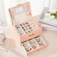 thumbnail image 3 of Jewelry Box Organizer PU Leather Display Case with Mirror Double Layer Storage Holder Large Capacity Drawer Type for Earrings Bracelets Rings, 3 of 10
