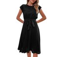 thumbnail image 1 of B91xZ Robes Printemps Été pour Femmes Manches Courtes Décontractées Col en V Plissé Robe Fluide, Noir TTG, 1 of 5