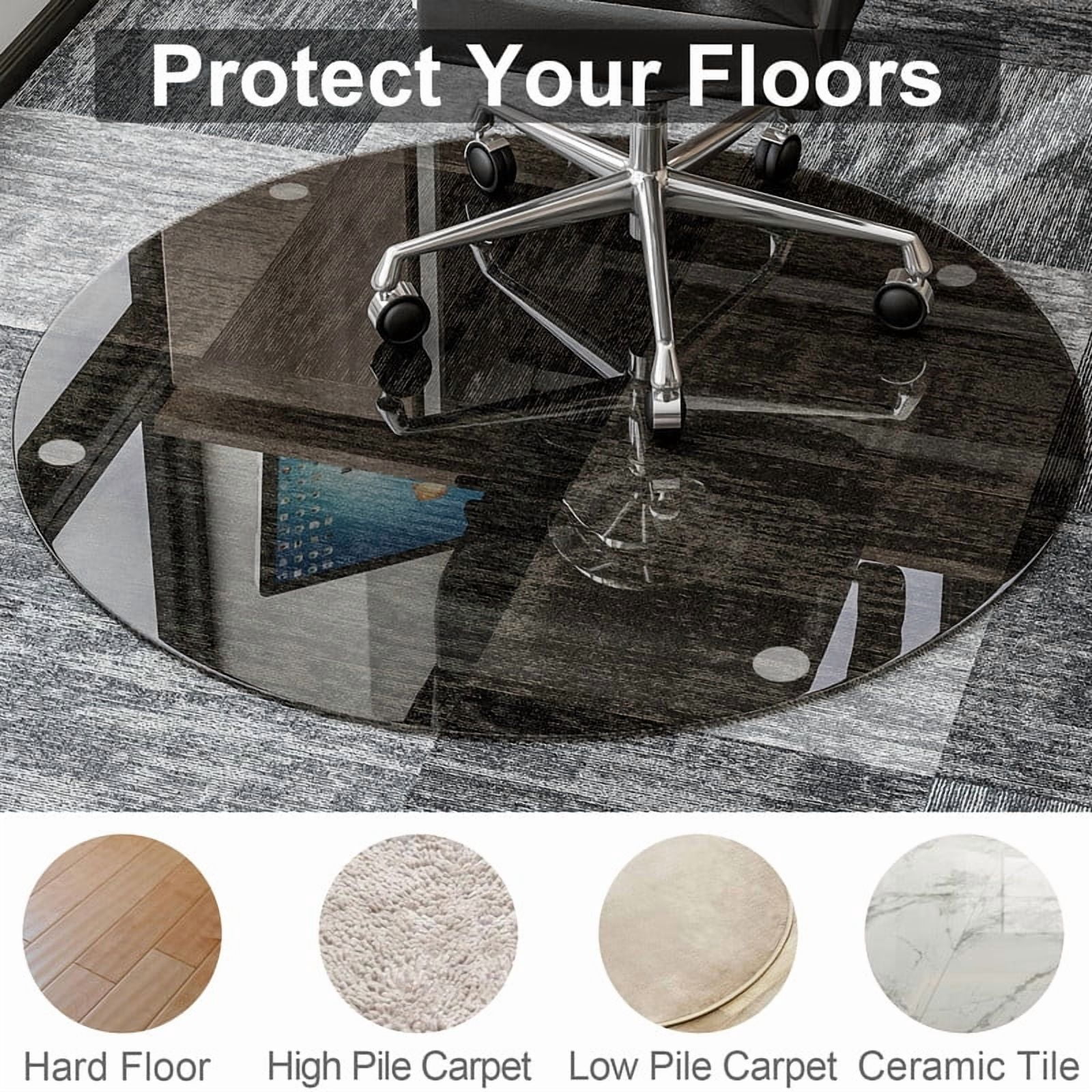 Mirrasia 46" Round Tempered Glass Floor Mat Heavy Duty Hard Office Chair Mat,Gray