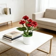 thumbnail image 4 of Artificial Rose Flower Potted Plant, Small Fake Flower Arrangement with Pot for Home Office Desk Decor, 4 of 6