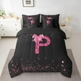 thumbnail image 2 of Manfei Personalized Initial P Bedding Comforter Set 7 Pieces for Preppy Child,Pink Ribbon Bow Knot Full Bedding Set Lightweight,Bling Glitter Fitted Sheet Flat Sheet,Luxury Bedroom Decor,Reversible, 2 of 8