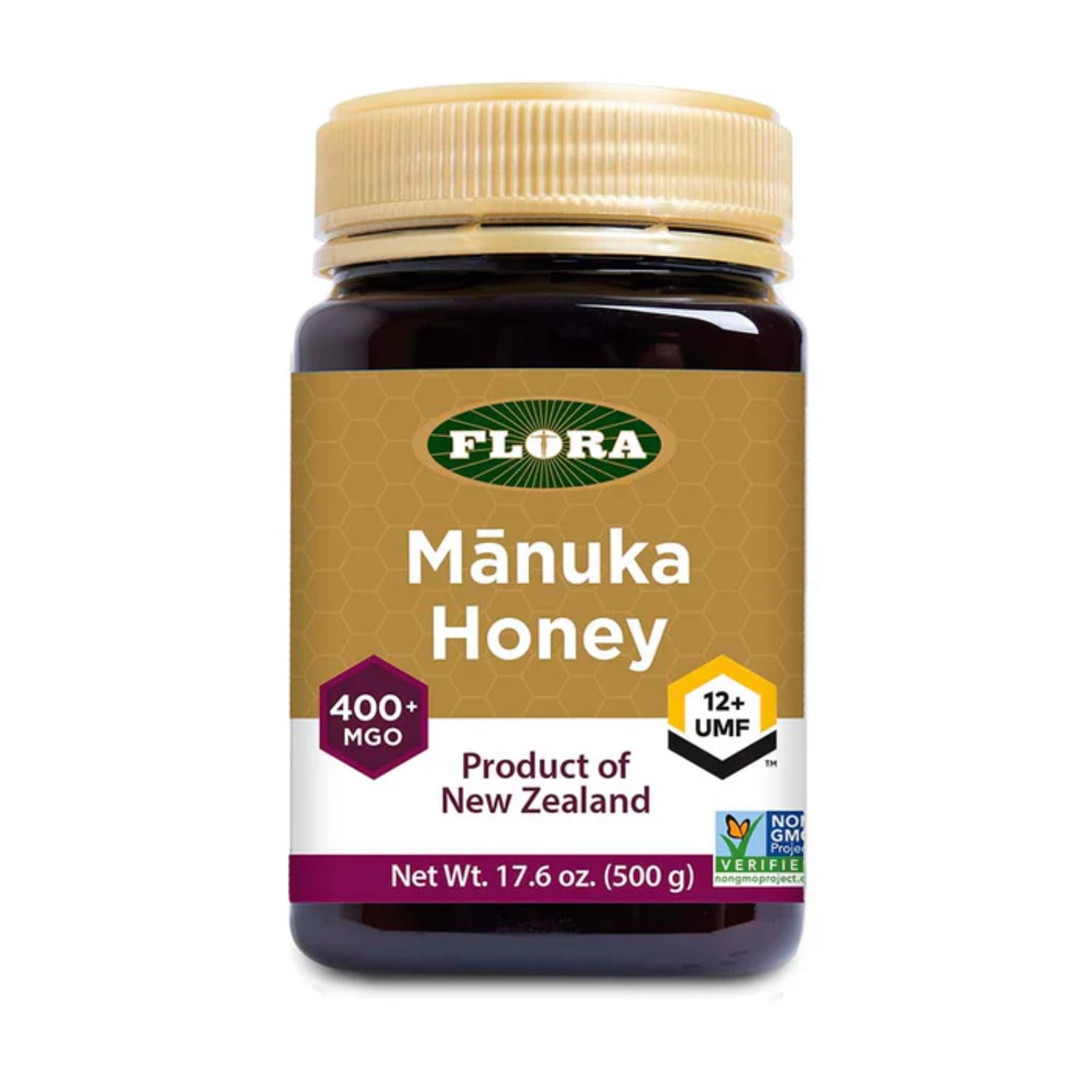Flora - Mānuka Honey MGO 400+/12+ UMF, New Zealand Honey, 100% Traceable MGO,Natural Healing, Sore Throat Relief, Aids Digestion, 17.6-oz. Jar