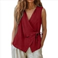 thumbnail image 5 of Otntypg Women’s Wrap V Neck Tank Top Dressy Summer Sleeveless Side Bowknot Tie Tunic Blouse Lightweight Loose Fit Casual Beach Vacation Tees Blouse, 5 of 7