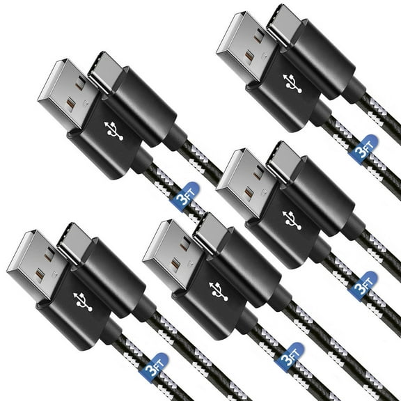 Afflux 5 Pack USB-A to USB-C Fast Charger Braided Type C Cable Compatible with iPhone 17 / 16 / 15 Pro Max Plus Air, Samsung Galaxy S25 S24 S23 Ultra, Google Pixel, iPad Pro, Universal (3ft, Black)