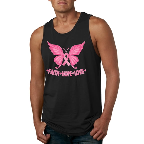 Wild Bobby, Butterfly Pink Ribbon Faith Hope Love, Breast Cancer Awareness, Men Graphic Tank Top, Black, Small